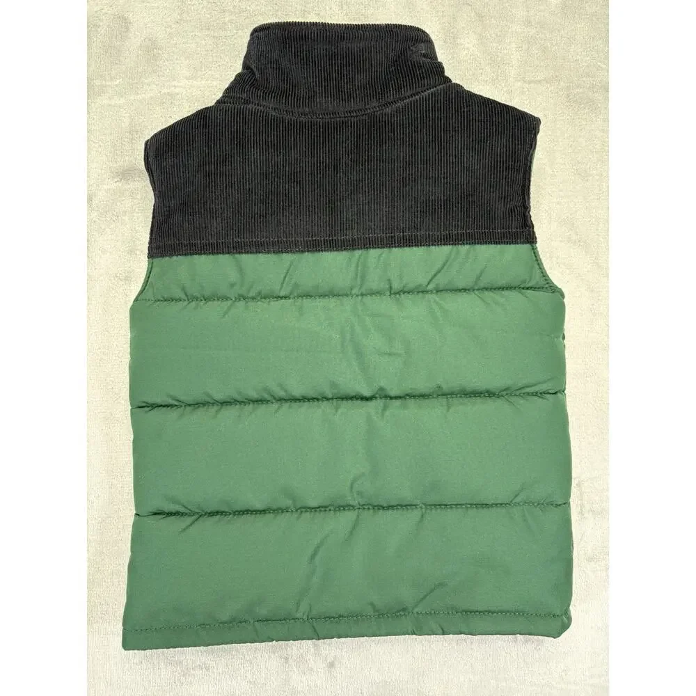 Carter’s Toddler Puffer Vest Size 2T Green Blue Corduroy Collar Sherpa